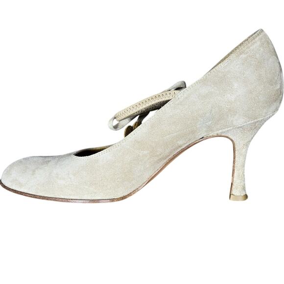 Isaac Mizrahi Made in Italy Tan Suede Mary Jane Heels | Women’s 7.5 - Picture 4 of 11